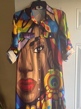 Abstract Geometric Shirt Dress